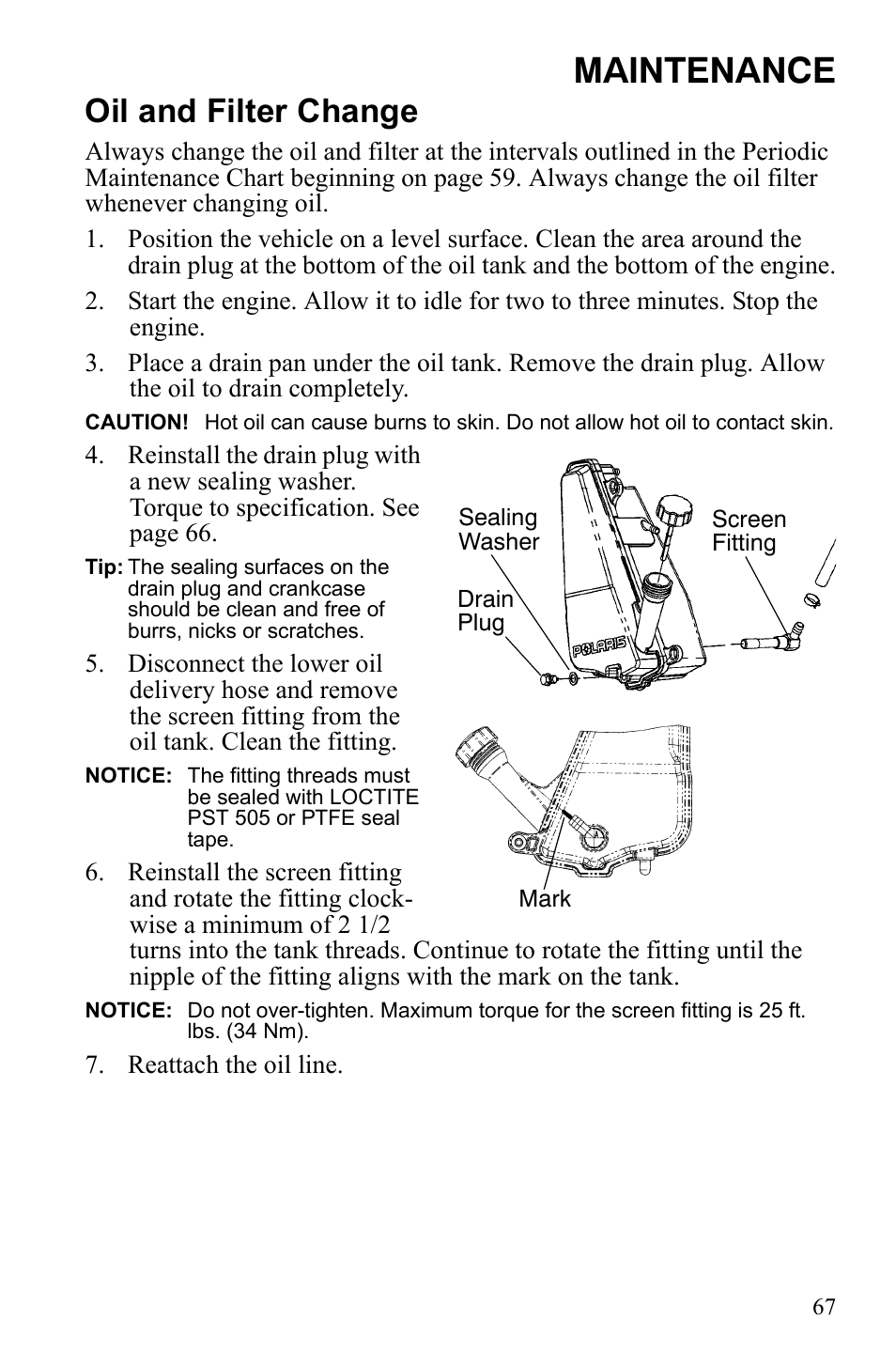 Maintenance, Oil and filter change | Polaris Scrambler 9921777 User Manual | Page 70 / 131