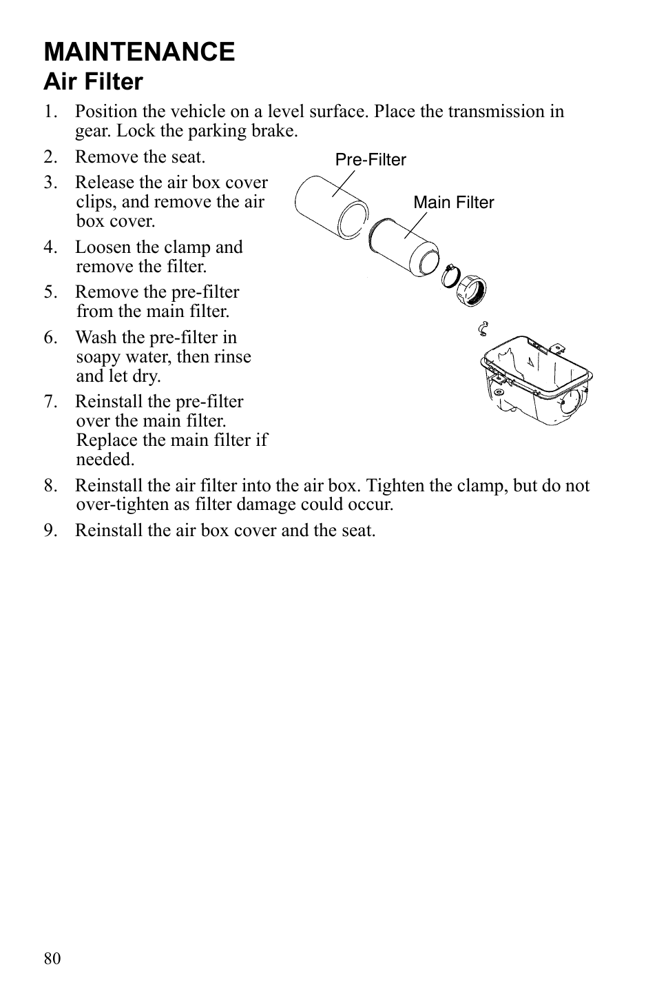 Maintenance, Air filter | Polaris Scrambler 9921777 User Manual | Page 83 / 131