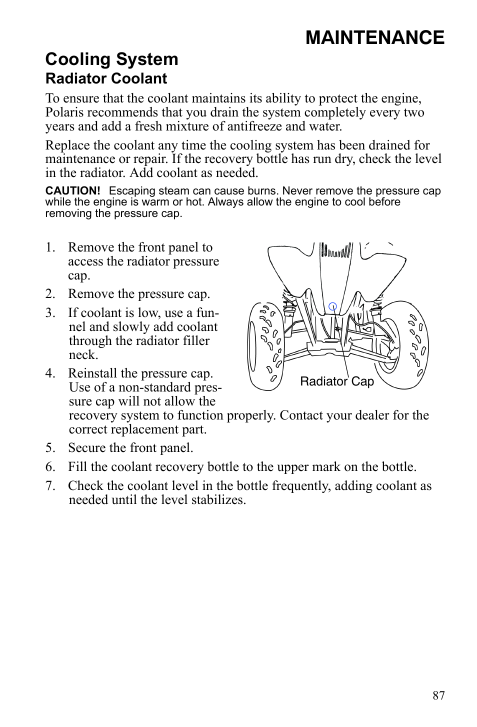 Maintenance, Cooling system | Polaris Scrambler 9921777 User Manual | Page 90 / 131