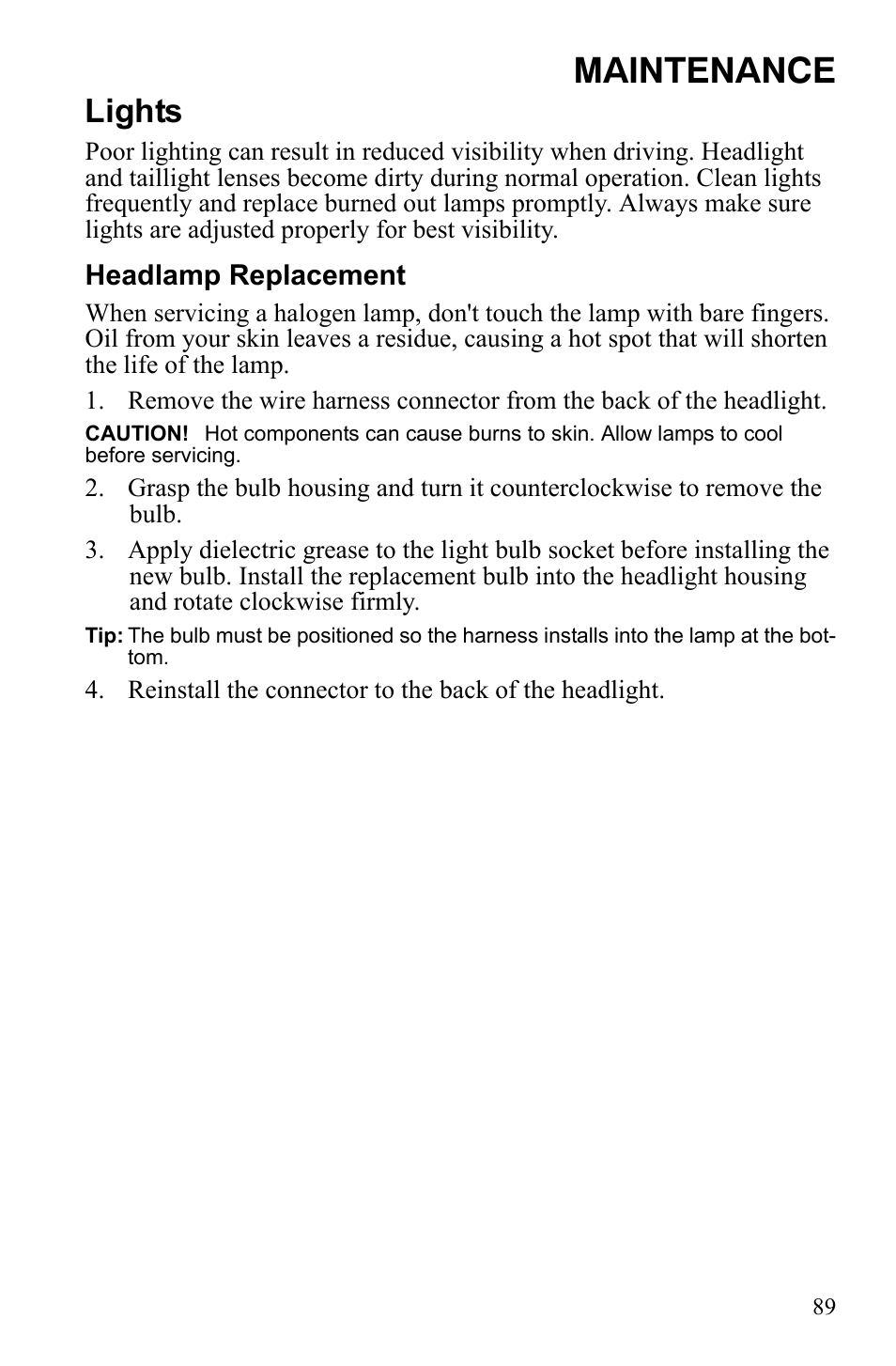 Maintenance, Lights | Polaris Scrambler 9921777 User Manual | Page 92 / 131