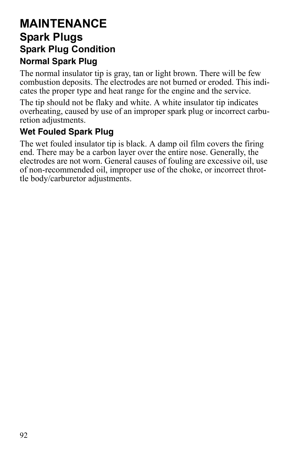 Maintenance, Spark plugs | Polaris Scrambler 9921777 User Manual | Page 95 / 131