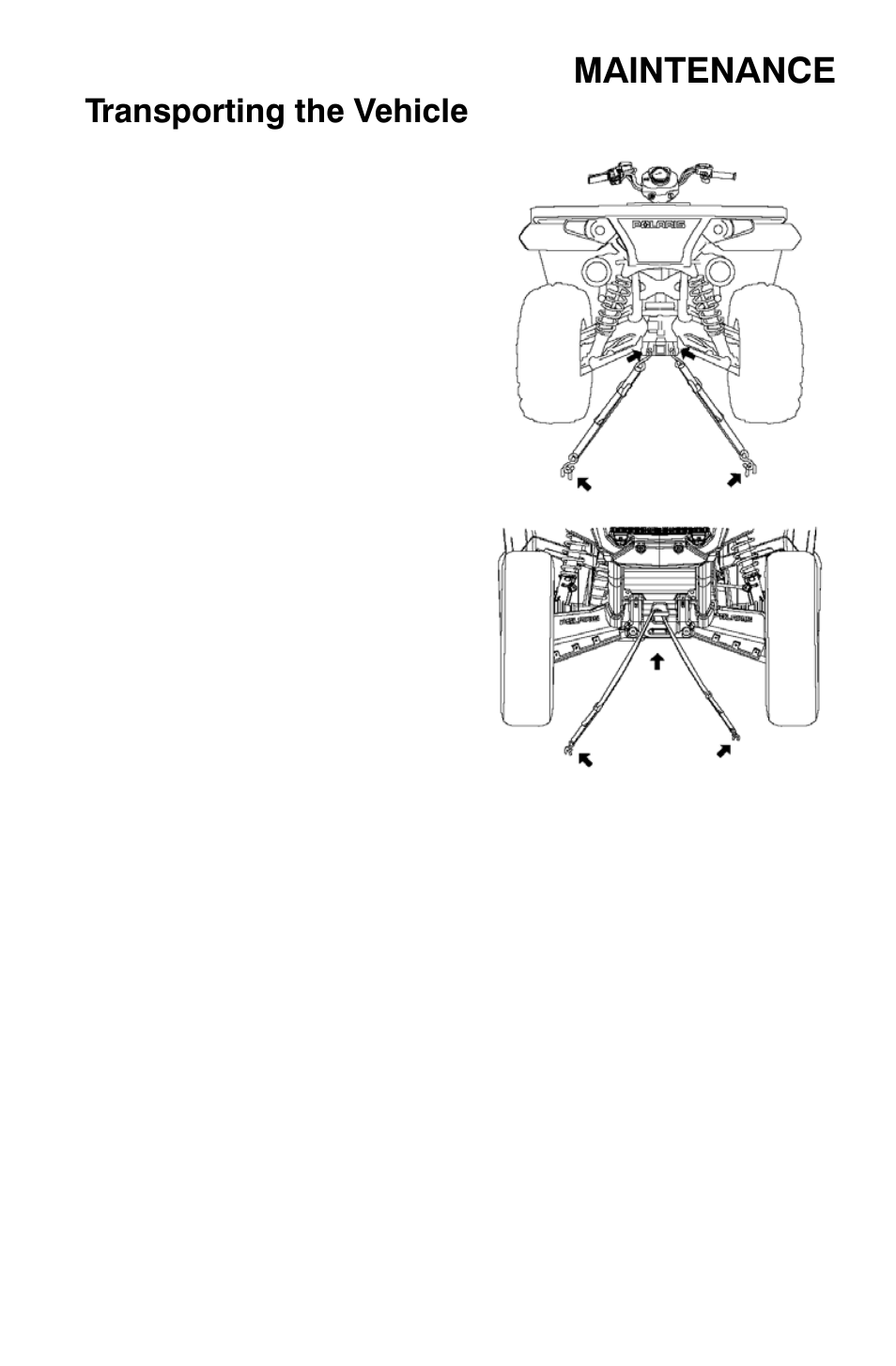 Maintenance, Transporting the vehicle | Polaris Sportsman 9920374 User Manual | Page 120 / 143