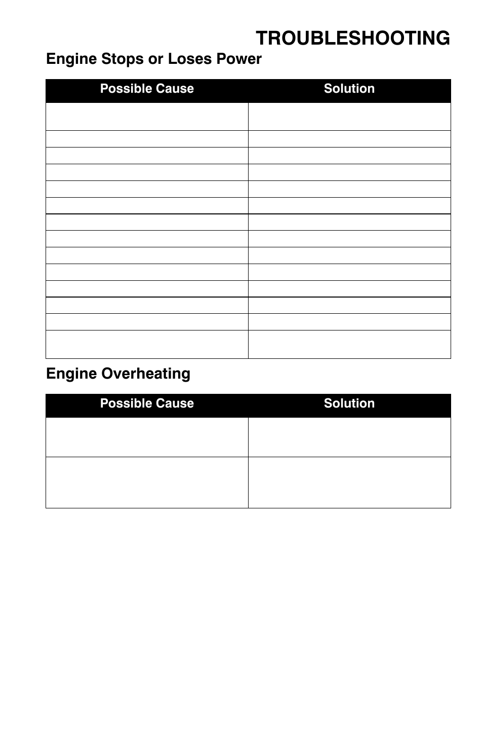 Troubleshooting, Engine stops or loses power engine overheating | Polaris Sportsman 9920374 User Manual | Page 126 / 143