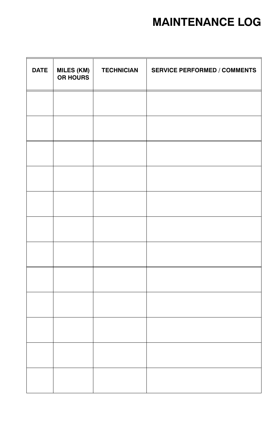 Maintenance log | Polaris Sportsman 9920374 User Manual | Page 138 / 143