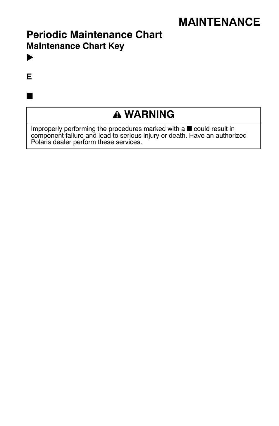 Maintenance, Periodic maintenance chart, Warning | Polaris Sportsman 9920374 User Manual | Page 74 / 143