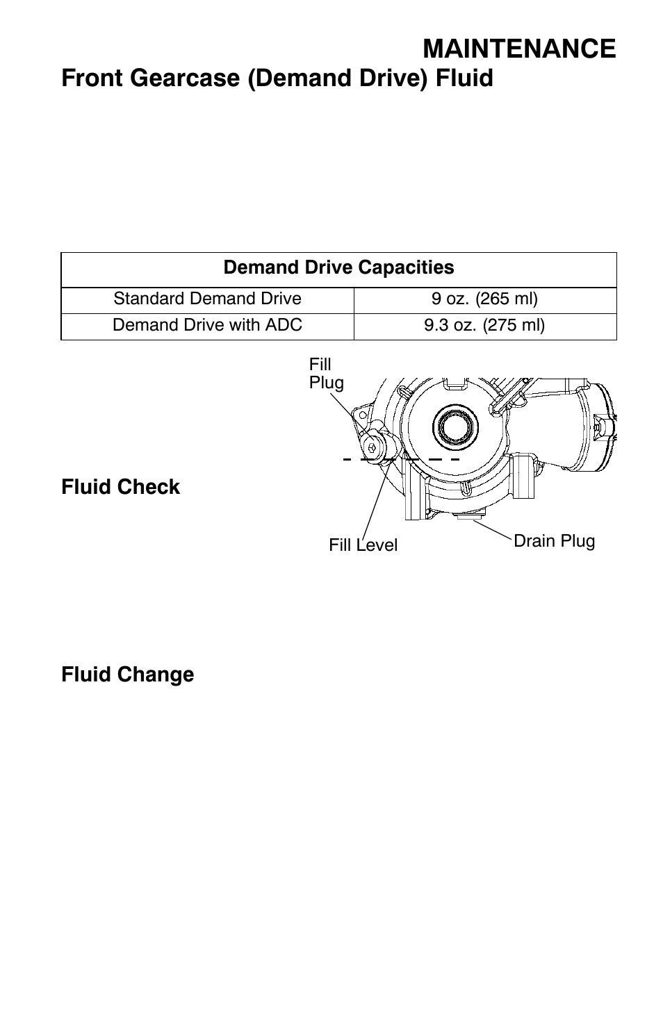 Maintenance, Front gearcase (demand drive) fluid | Polaris Sportsman 9920374 User Manual | Page 84 / 143
