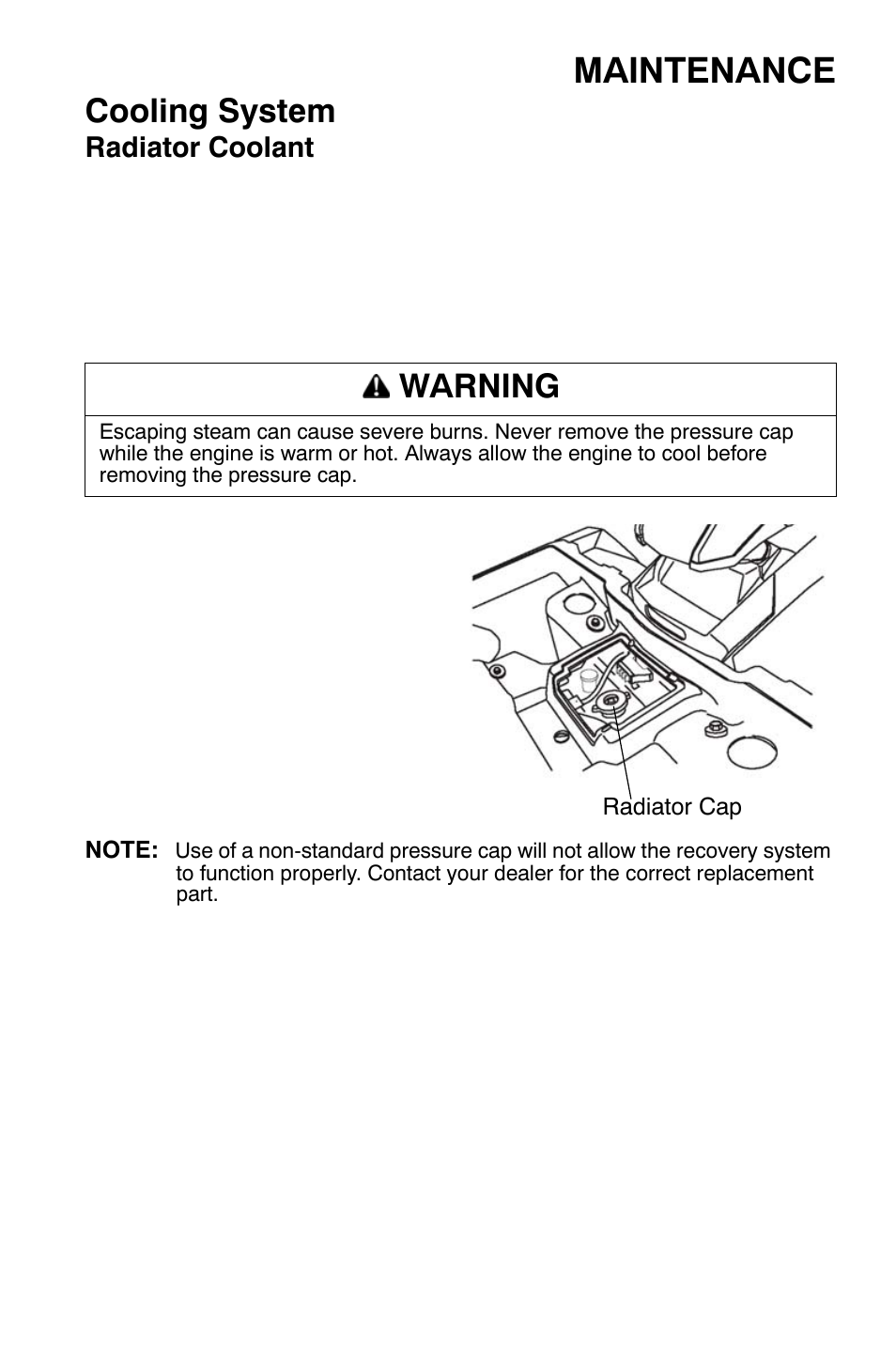 Maintenance, Cooling system, Warning | Polaris Sportsman 9920374 User Manual | Page 90 / 143