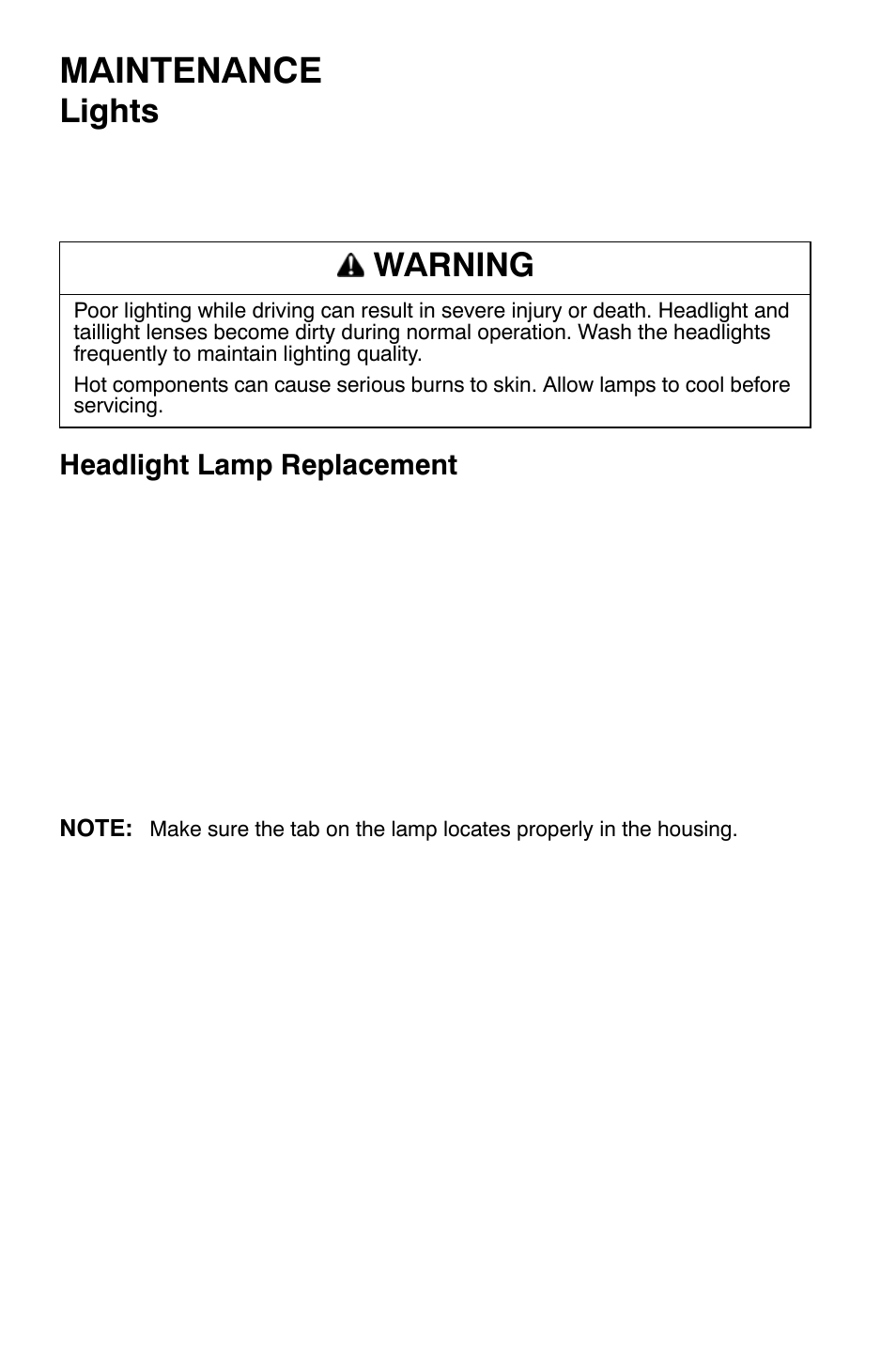 Maintenance, Lights, Warning | Polaris Sportsman 9920374 User Manual | Page 97 / 143