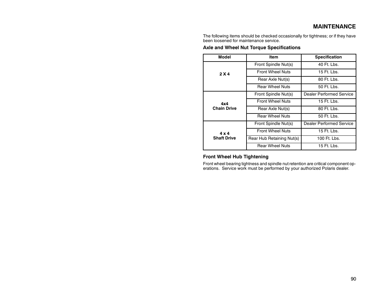 Maintenance | Polaris Offroad Vehicle User Manual | Page 100 / 157