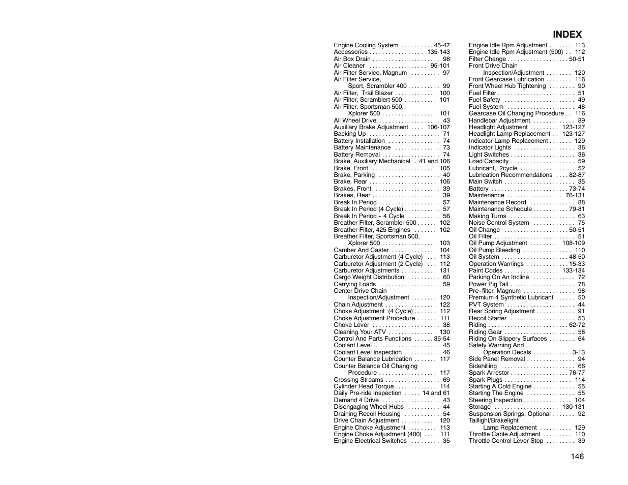 Index | Polaris Offroad Vehicle User Manual | Page 156 / 157