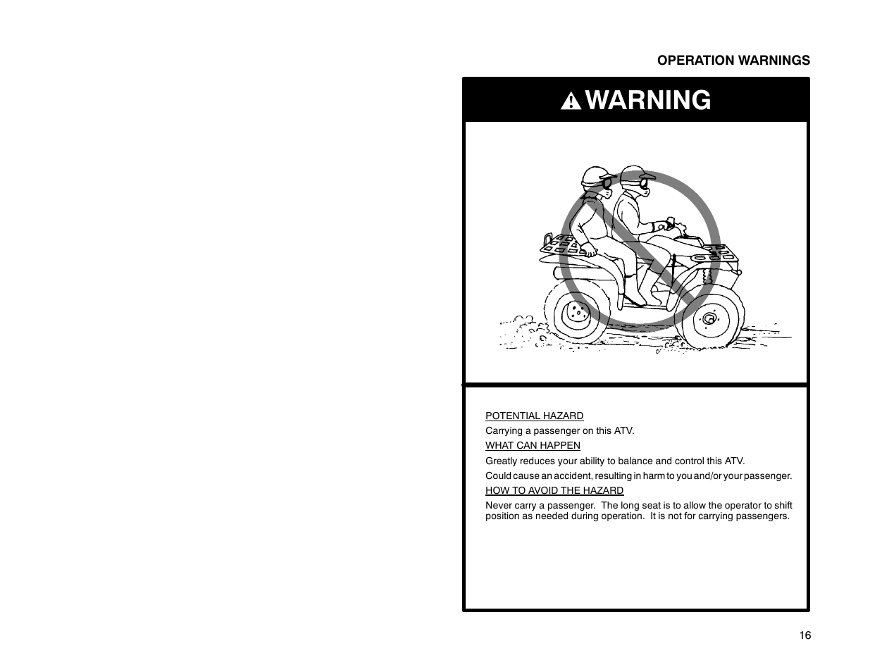 Warning | Polaris Offroad Vehicle User Manual | Page 26 / 157