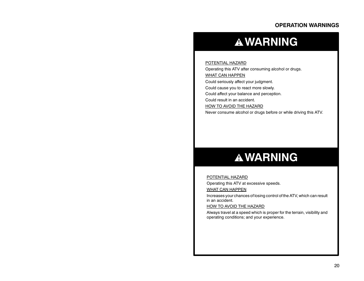 Warning | Polaris Offroad Vehicle User Manual | Page 30 / 157