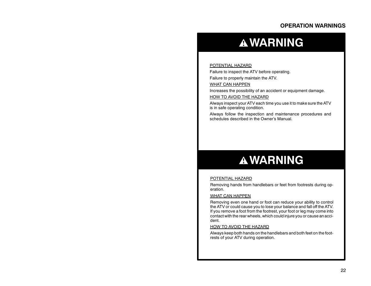 Warning | Polaris Offroad Vehicle User Manual | Page 32 / 157