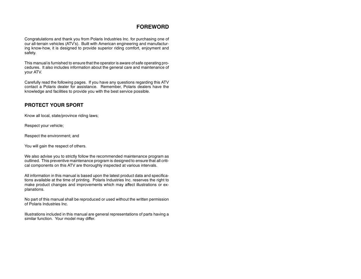 Foreword | Polaris Offroad Vehicle User Manual | Page 4 / 157