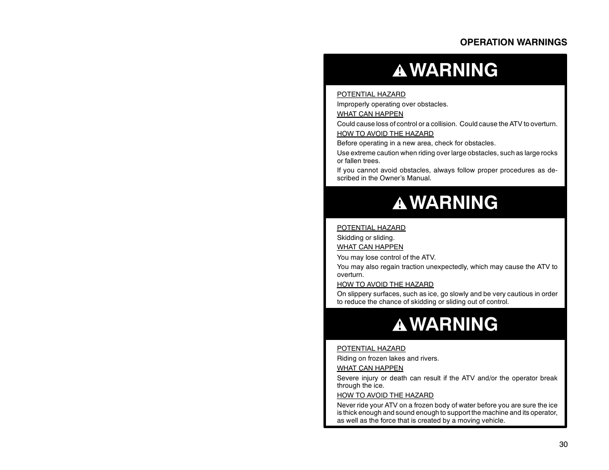 Warning | Polaris Offroad Vehicle User Manual | Page 40 / 157