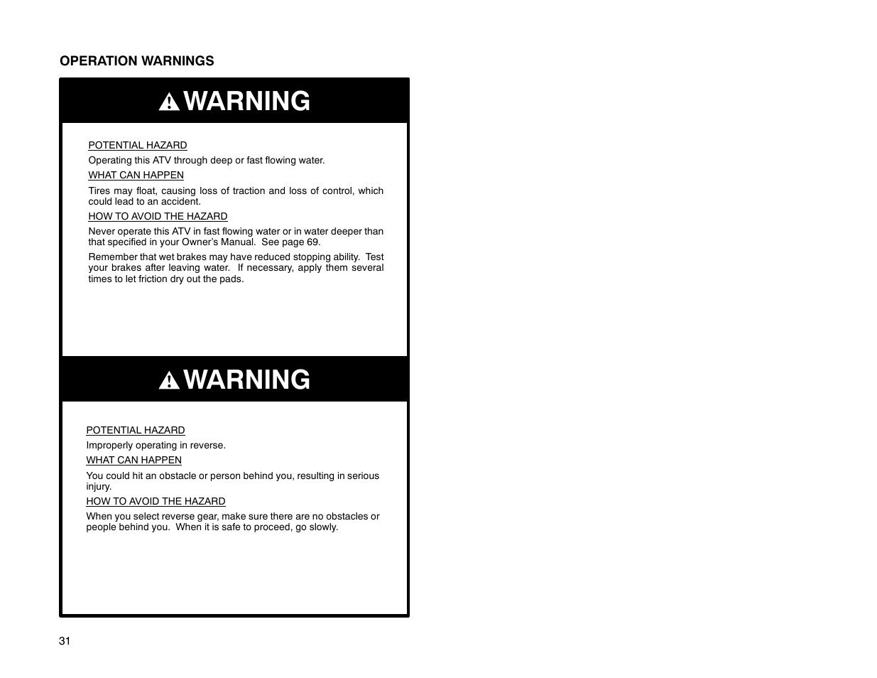 Warning | Polaris Offroad Vehicle User Manual | Page 41 / 157