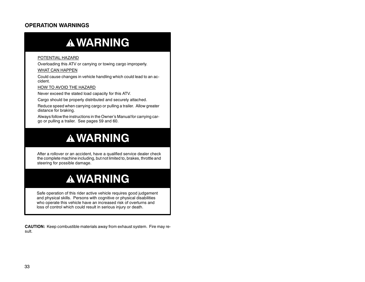 Warning | Polaris Offroad Vehicle User Manual | Page 43 / 157
