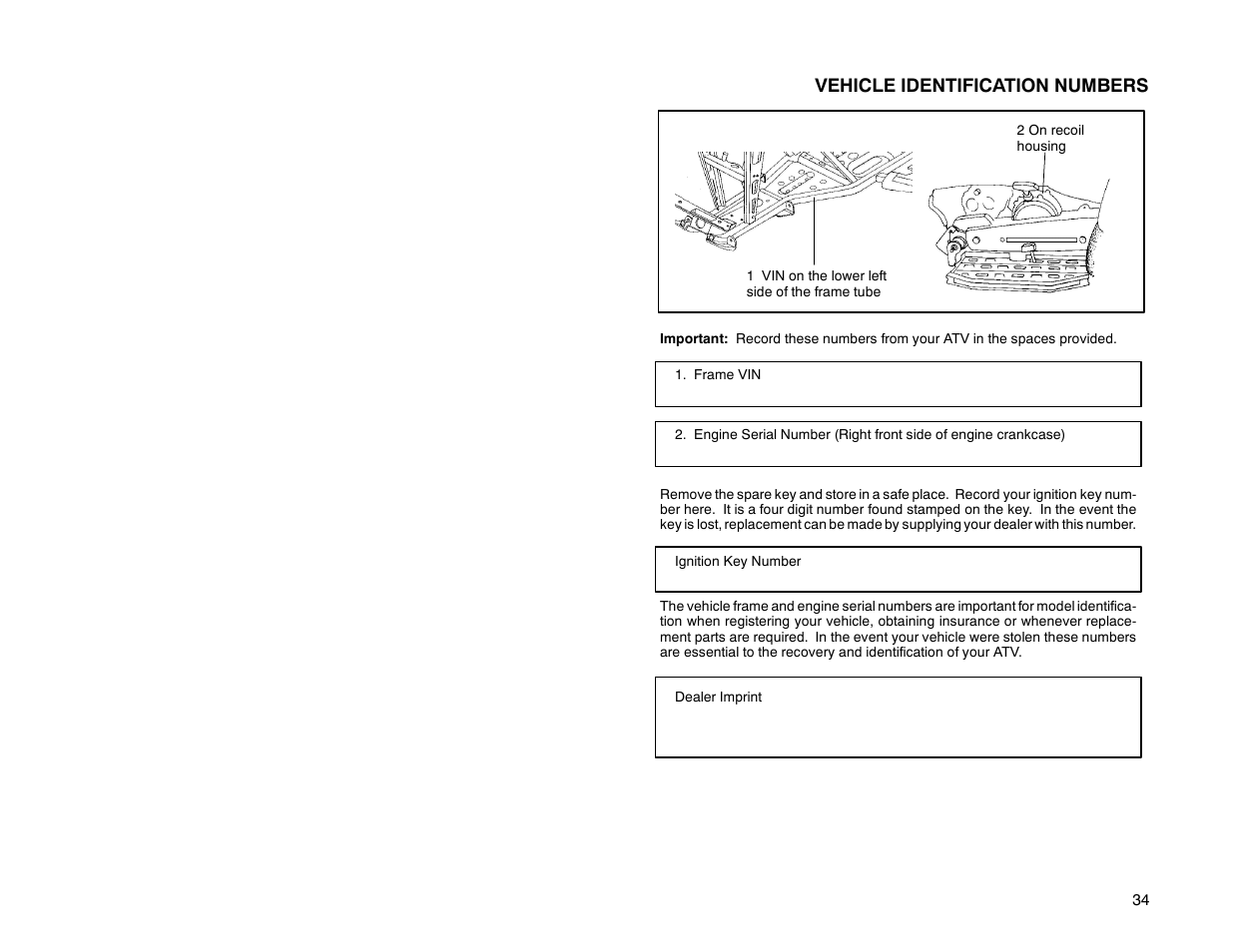 Vehicle identification numbers | Polaris Offroad Vehicle User Manual | Page 44 / 157