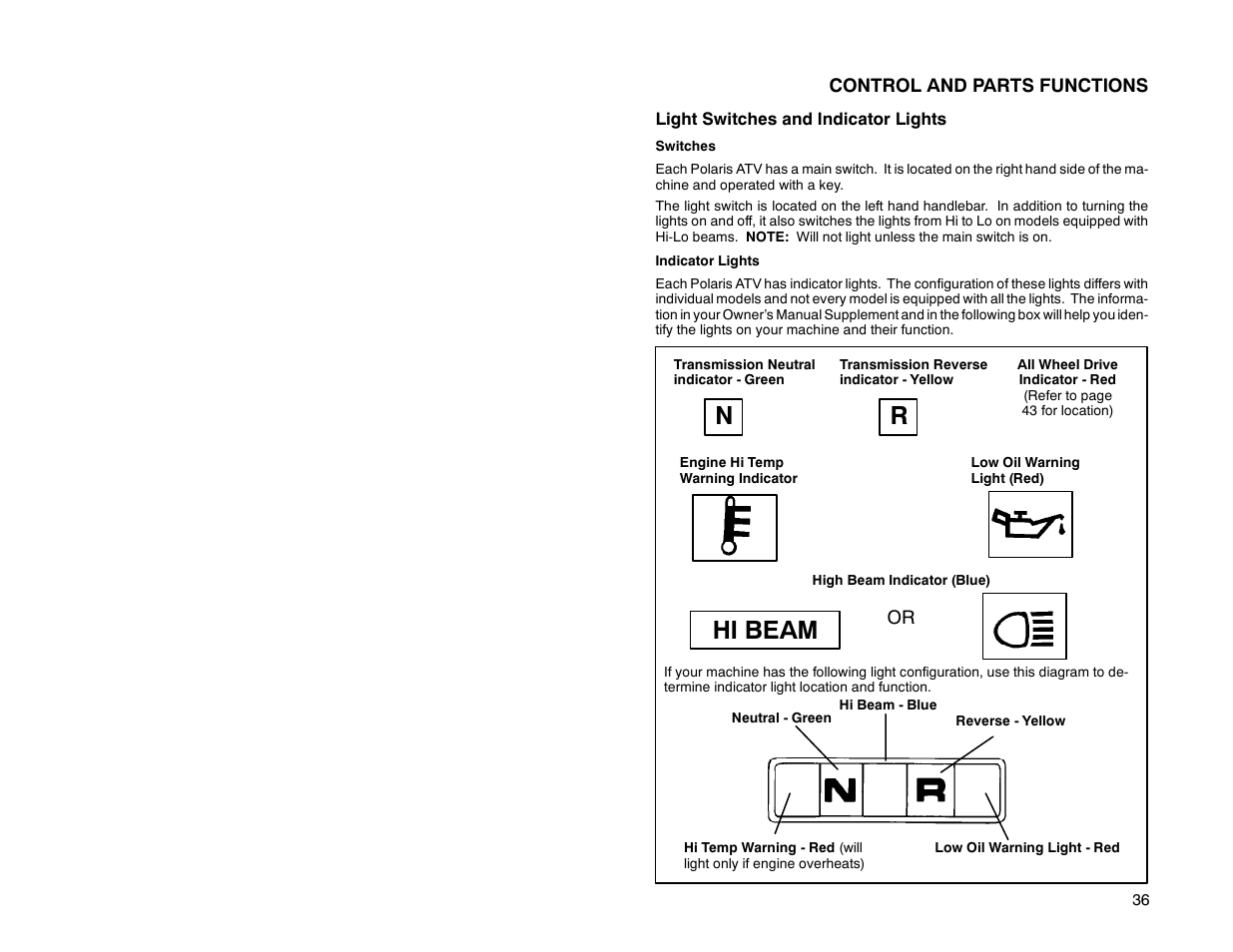 Hi beam | Polaris Offroad Vehicle User Manual | Page 46 / 157