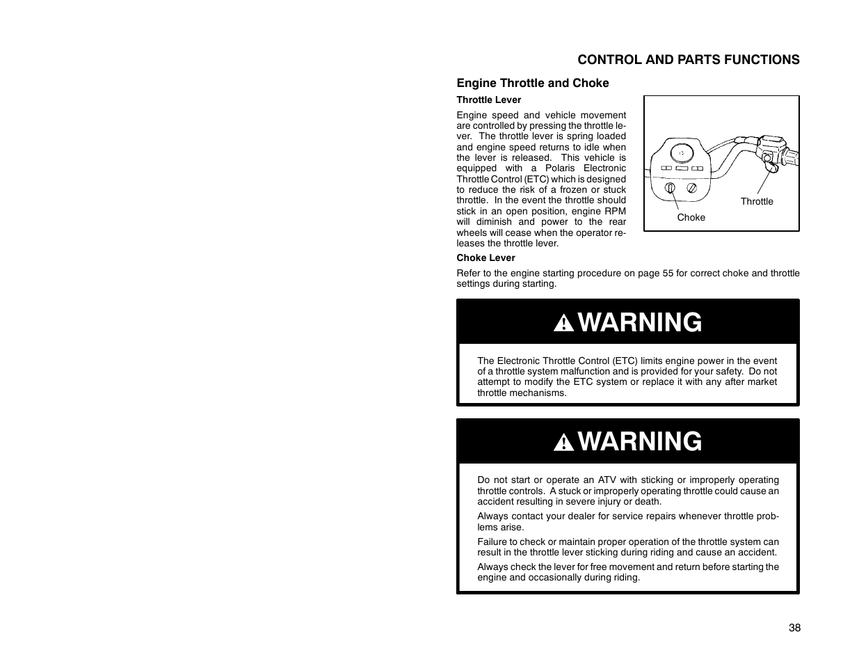 Warning | Polaris Offroad Vehicle User Manual | Page 48 / 157