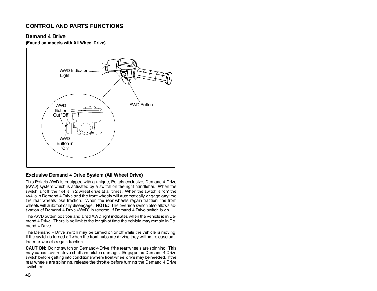 Control and parts functions | Polaris Offroad Vehicle User Manual | Page 53 / 157