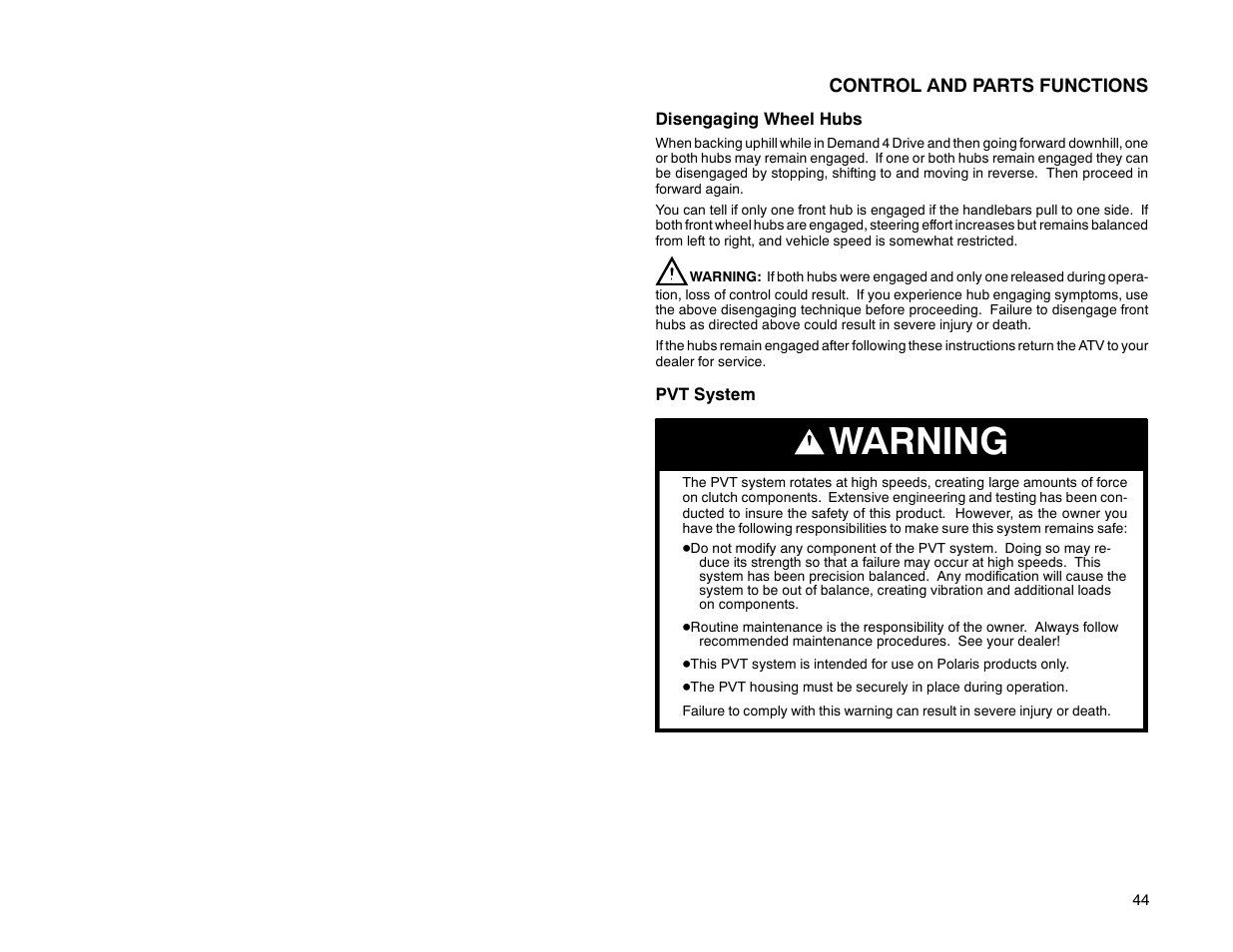 Warning | Polaris Offroad Vehicle User Manual | Page 54 / 157