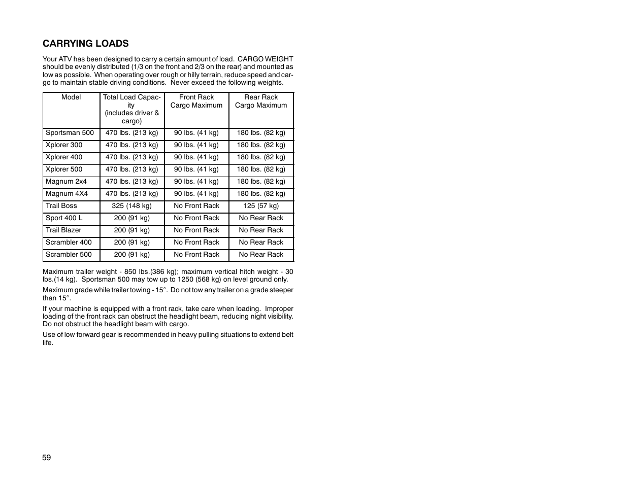 Carrying loads | Polaris Offroad Vehicle User Manual | Page 69 / 157