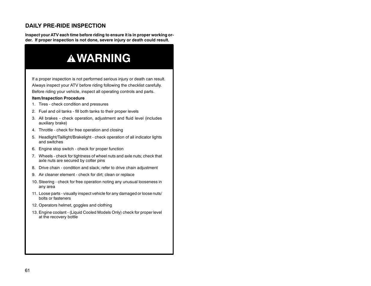 Warning | Polaris Offroad Vehicle User Manual | Page 71 / 157