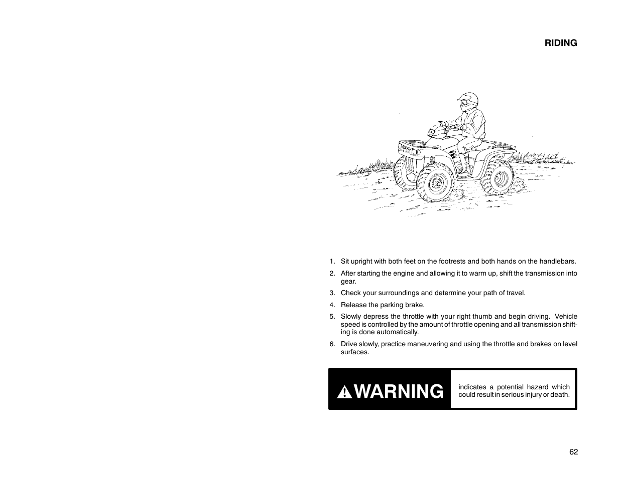 Warning | Polaris Offroad Vehicle User Manual | Page 72 / 157