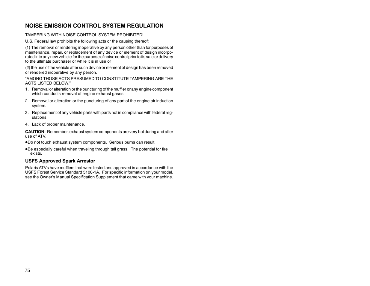 Noise emission control system regulation | Polaris Offroad Vehicle User Manual | Page 85 / 157