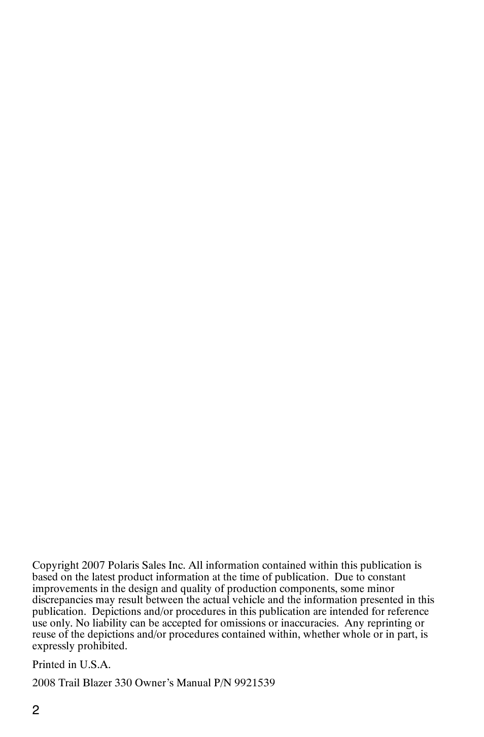 Polaris TRAIL BLAZER 330 User Manual | Page 5 / 122