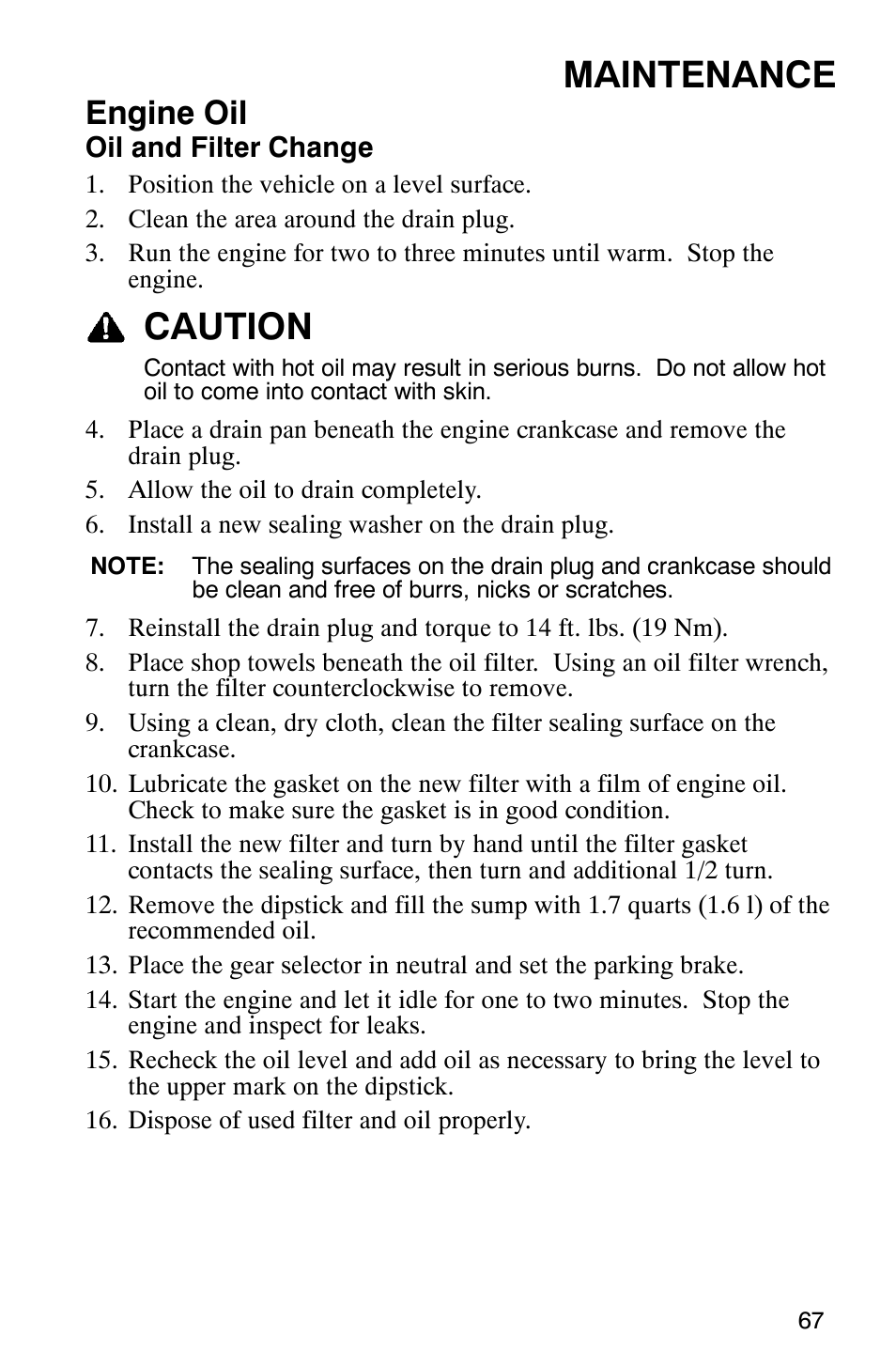 Maintenance, Caution, Engine oil | Polaris TRAIL BLAZER 330 User Manual | Page 70 / 122