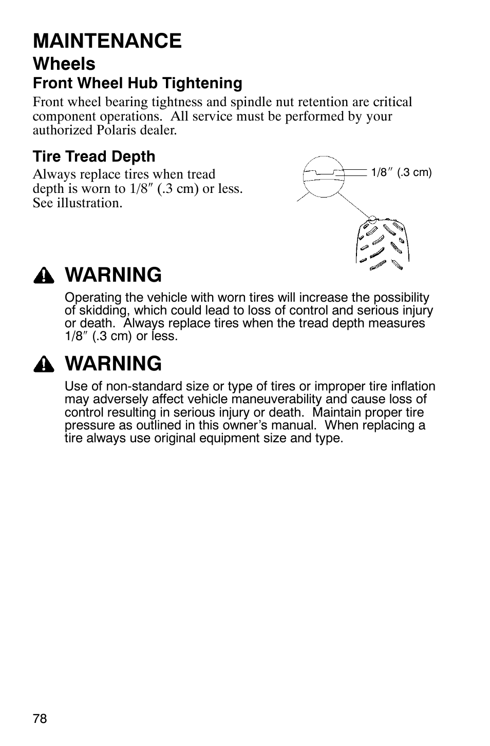 Maintenance, Warning, Wheels | Polaris TRAIL BLAZER 330 User Manual | Page 81 / 122