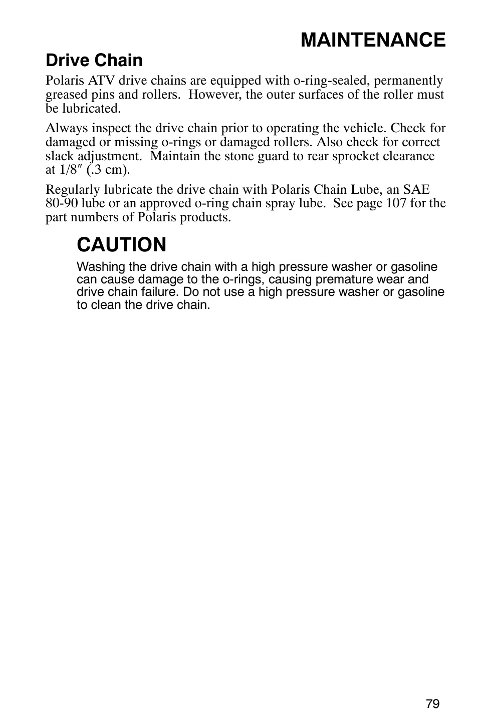 Maintenance, Caution, Drive chain | Polaris TRAIL BLAZER 330 User Manual | Page 82 / 122