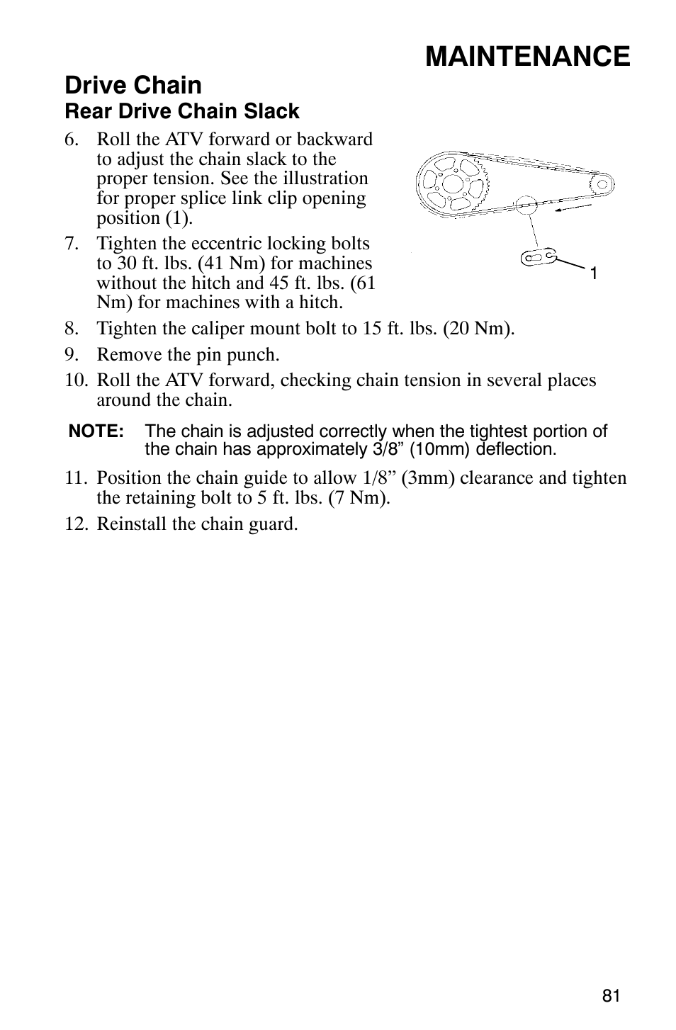 Maintenance, Drive chain | Polaris TRAIL BLAZER 330 User Manual | Page 84 / 122