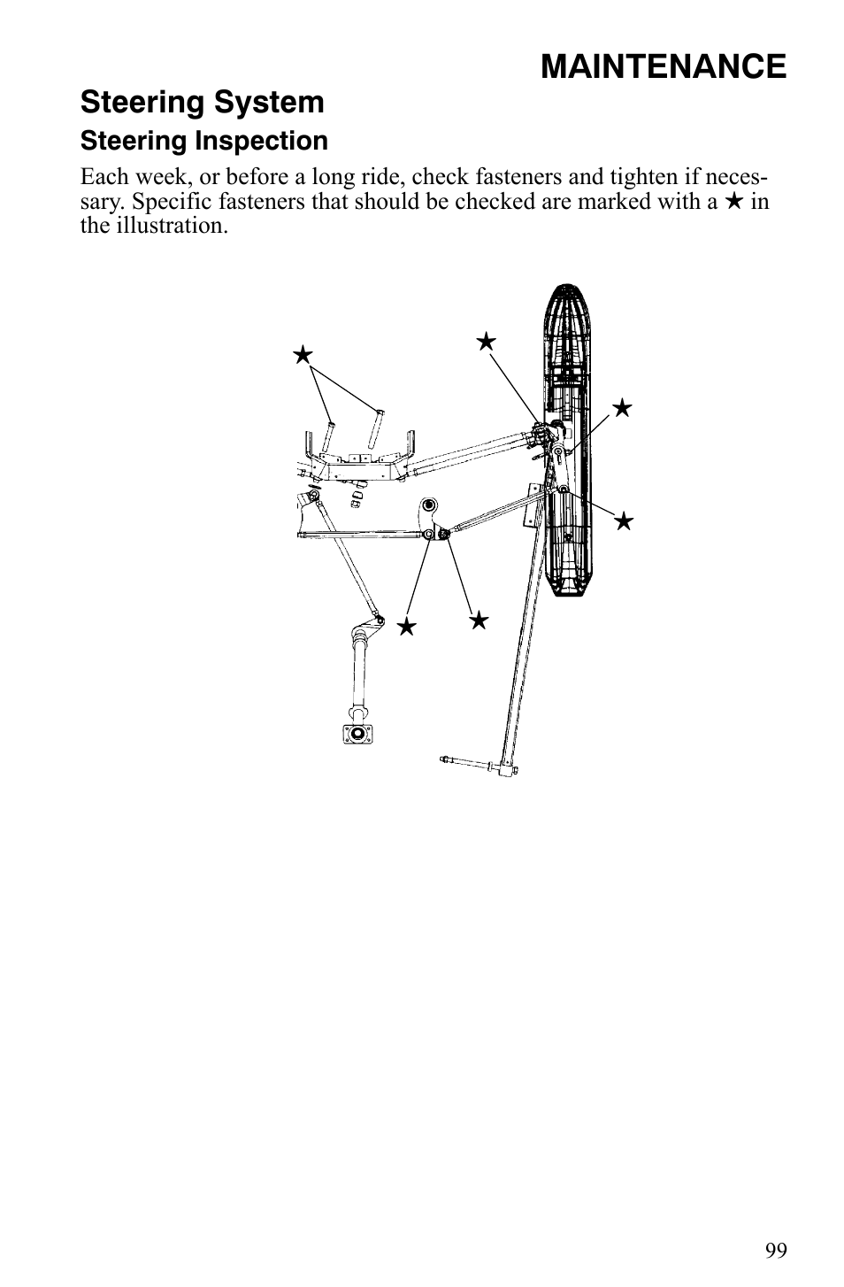 Maintenance, Steering system | Polaris Trail RMK User Manual | Page 102 / 134