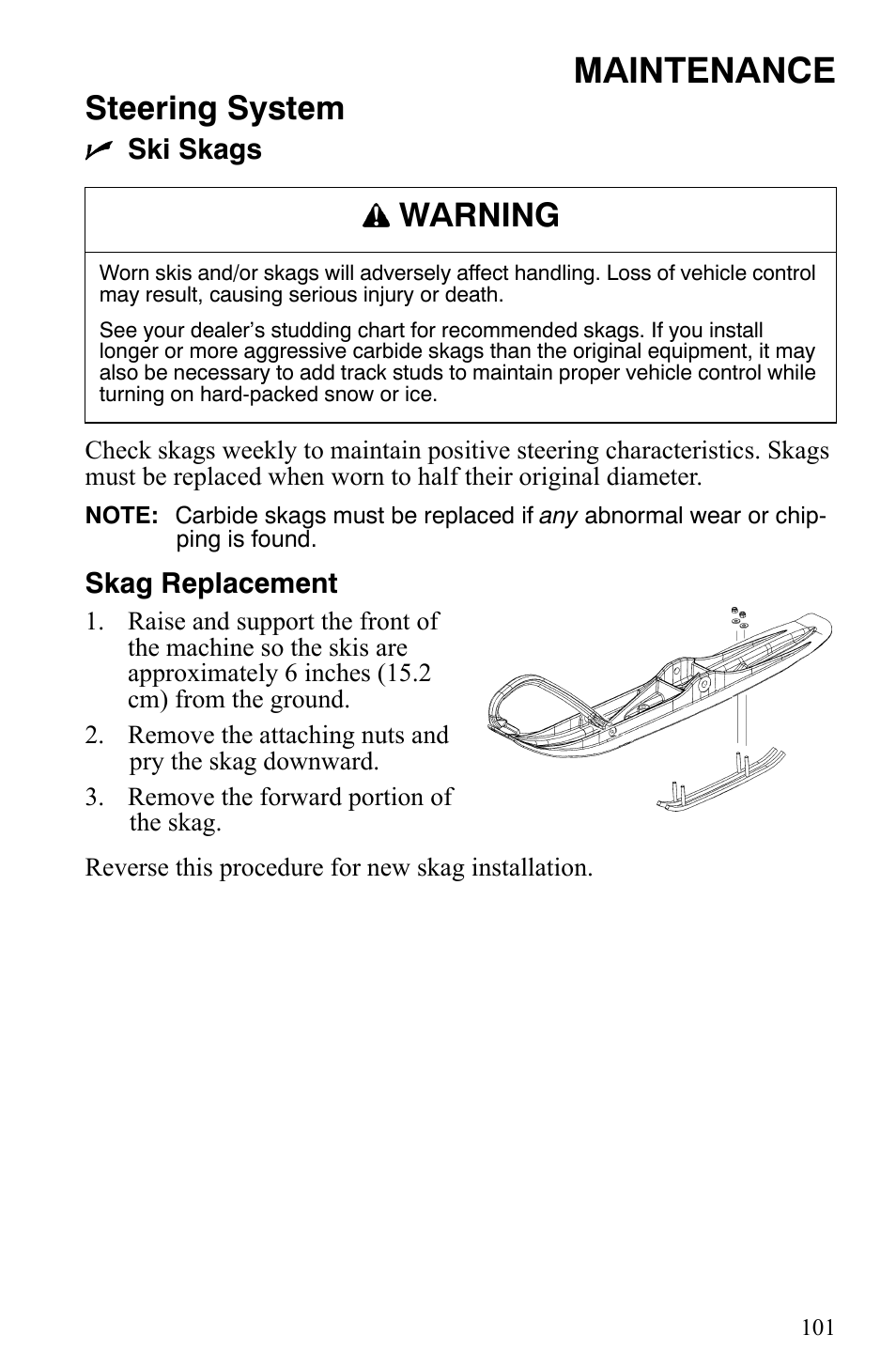 Maintenance, Steering system, Warning | Polaris Trail RMK User Manual | Page 104 / 134