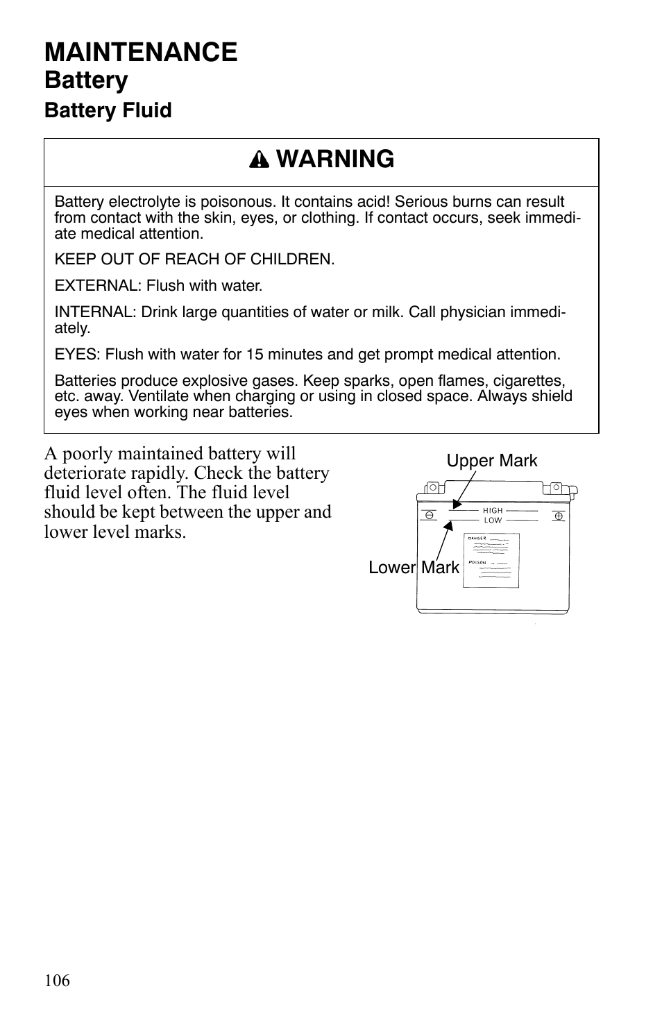 Maintenance, Battery, Warning | Polaris Trail RMK User Manual | Page 109 / 134