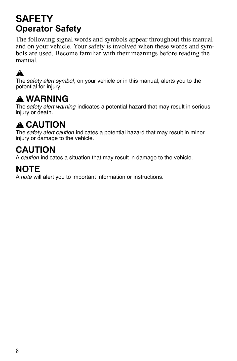 Safety, Operator safety, Warning | Caution | Polaris Trail RMK User Manual | Page 11 / 134