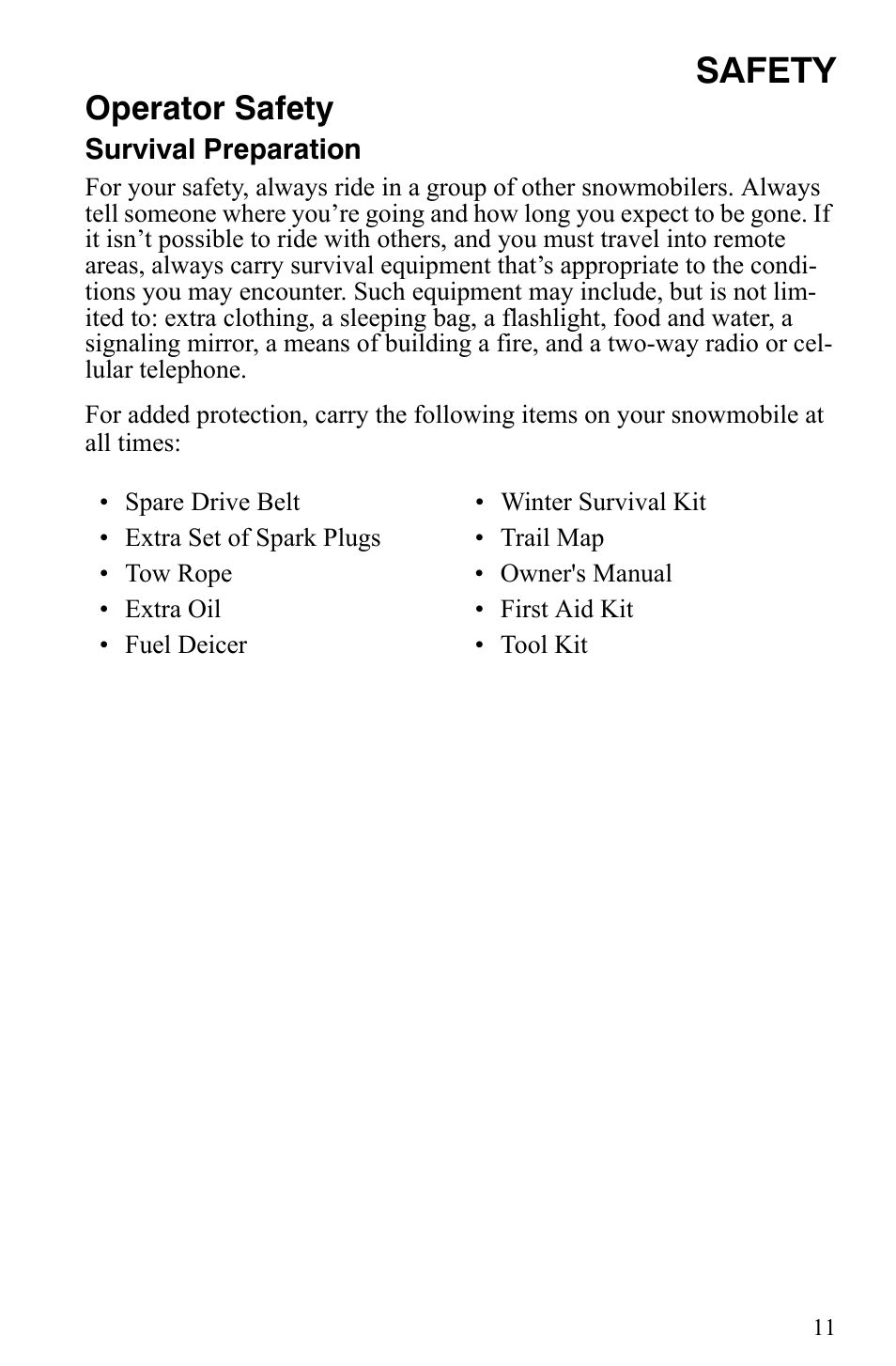 Safety, Operator safety | Polaris Trail RMK User Manual | Page 14 / 134