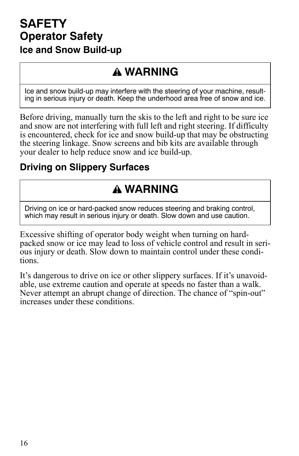 Safety, Operator safety, Warning | Polaris Trail RMK User Manual | Page 19 / 134