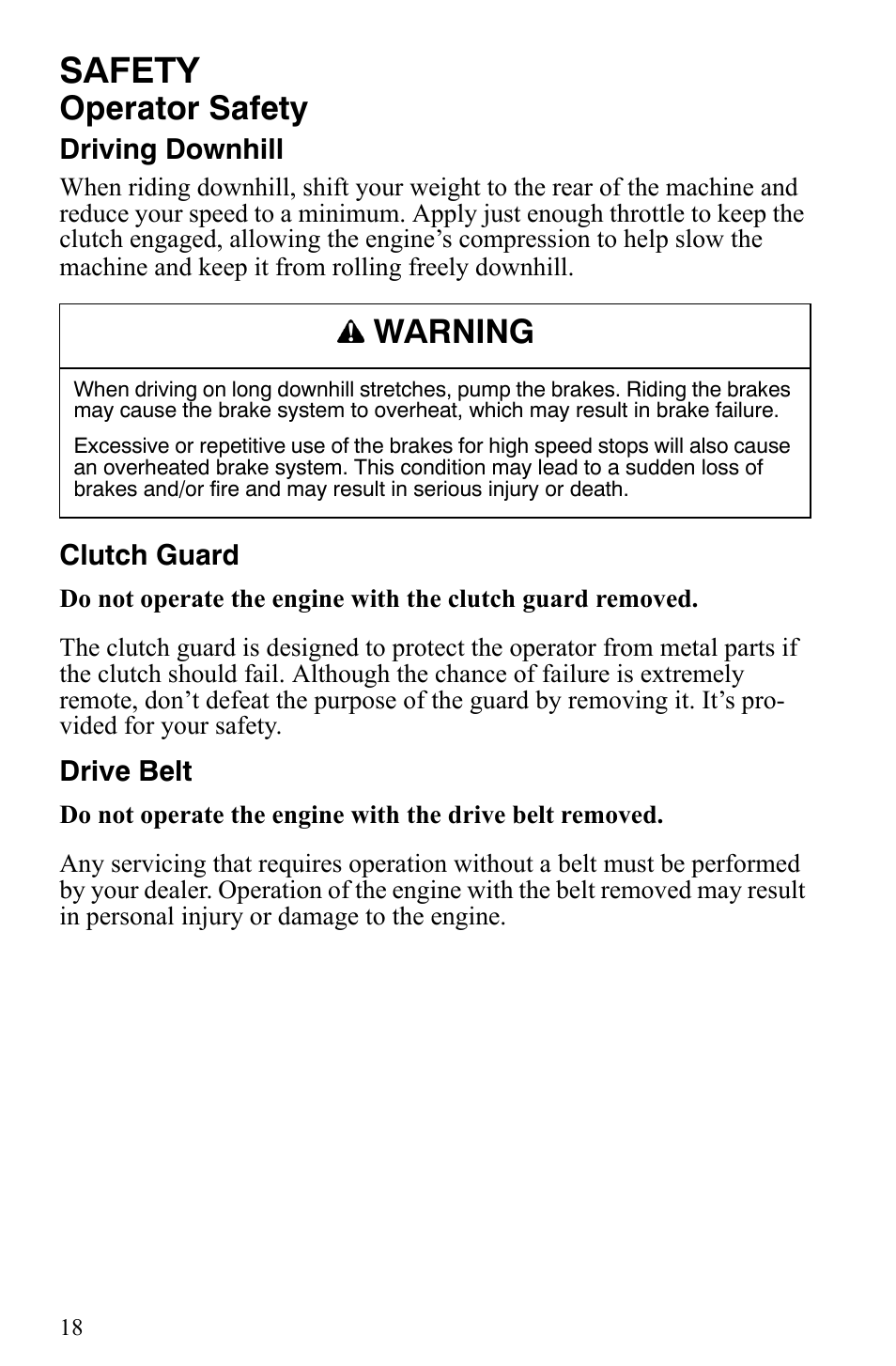 Safety, Operator safety, Warning | Polaris Trail RMK User Manual | Page 21 / 134