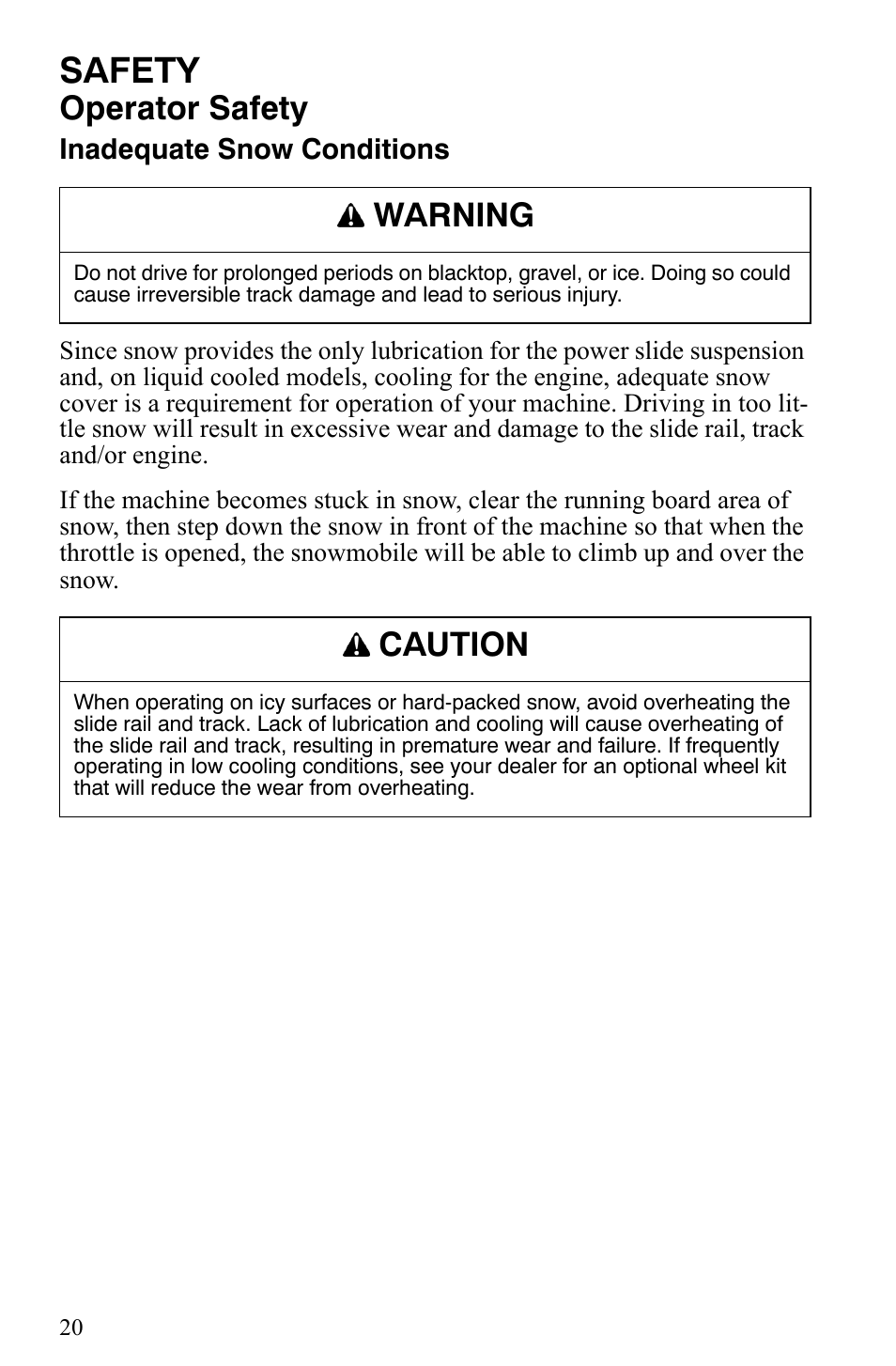 Safety, Operator safety, Warning | Caution | Polaris Trail RMK User Manual | Page 23 / 134