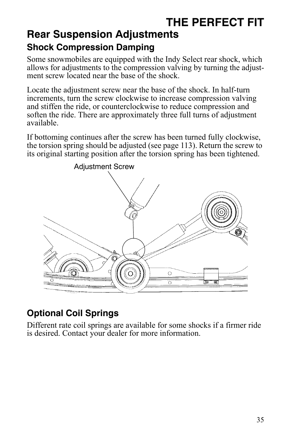 The perfect fit, Rear suspension adjustments | Polaris Trail RMK User Manual | Page 38 / 134