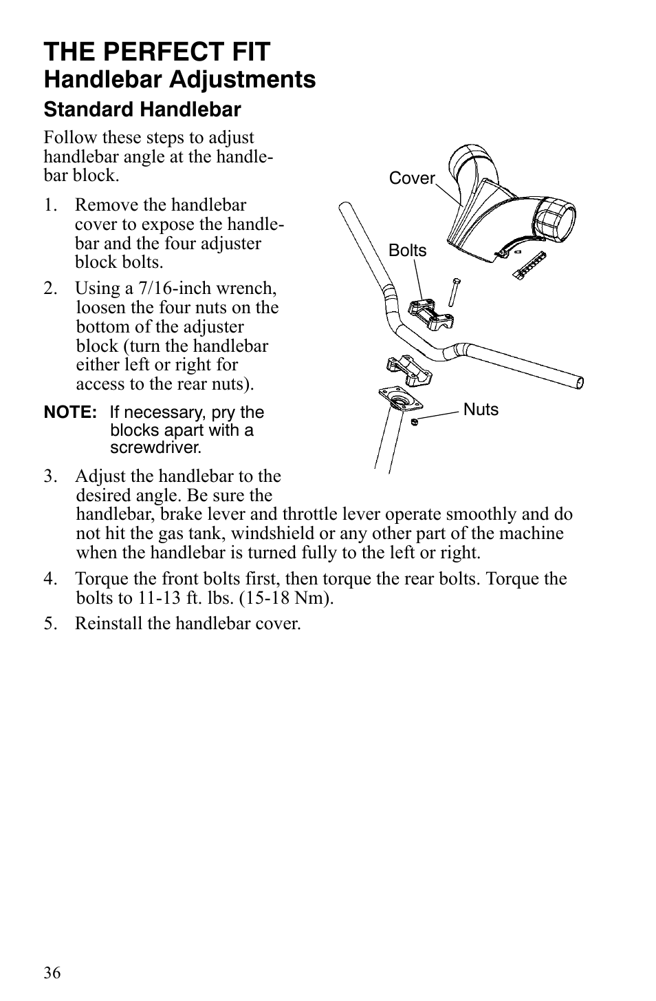 The perfect fit, Handlebar adjustments | Polaris Trail RMK User Manual | Page 39 / 134