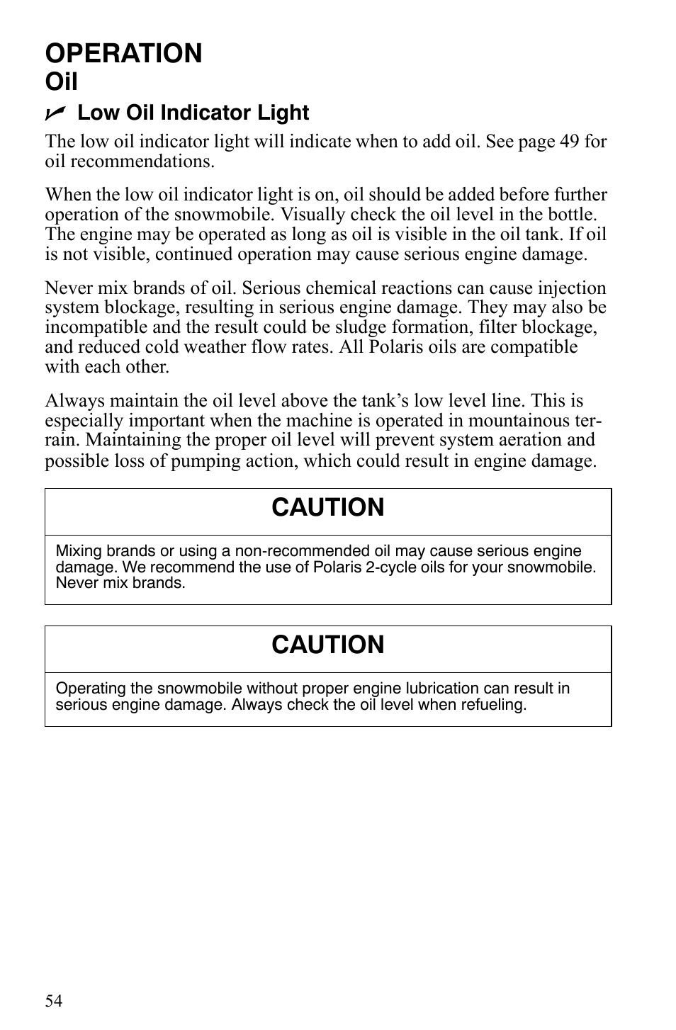 Operation, Caution | Polaris Trail RMK User Manual | Page 57 / 134