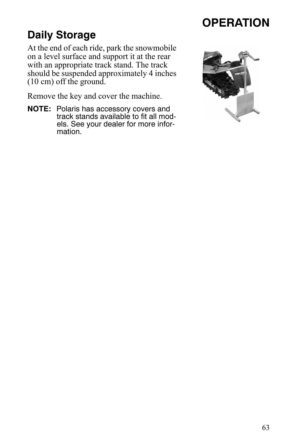 Operation, Daily storage | Polaris Trail RMK User Manual | Page 66 / 134