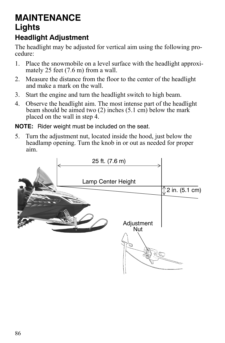 Maintenance, Lights | Polaris Trail RMK User Manual | Page 89 / 134