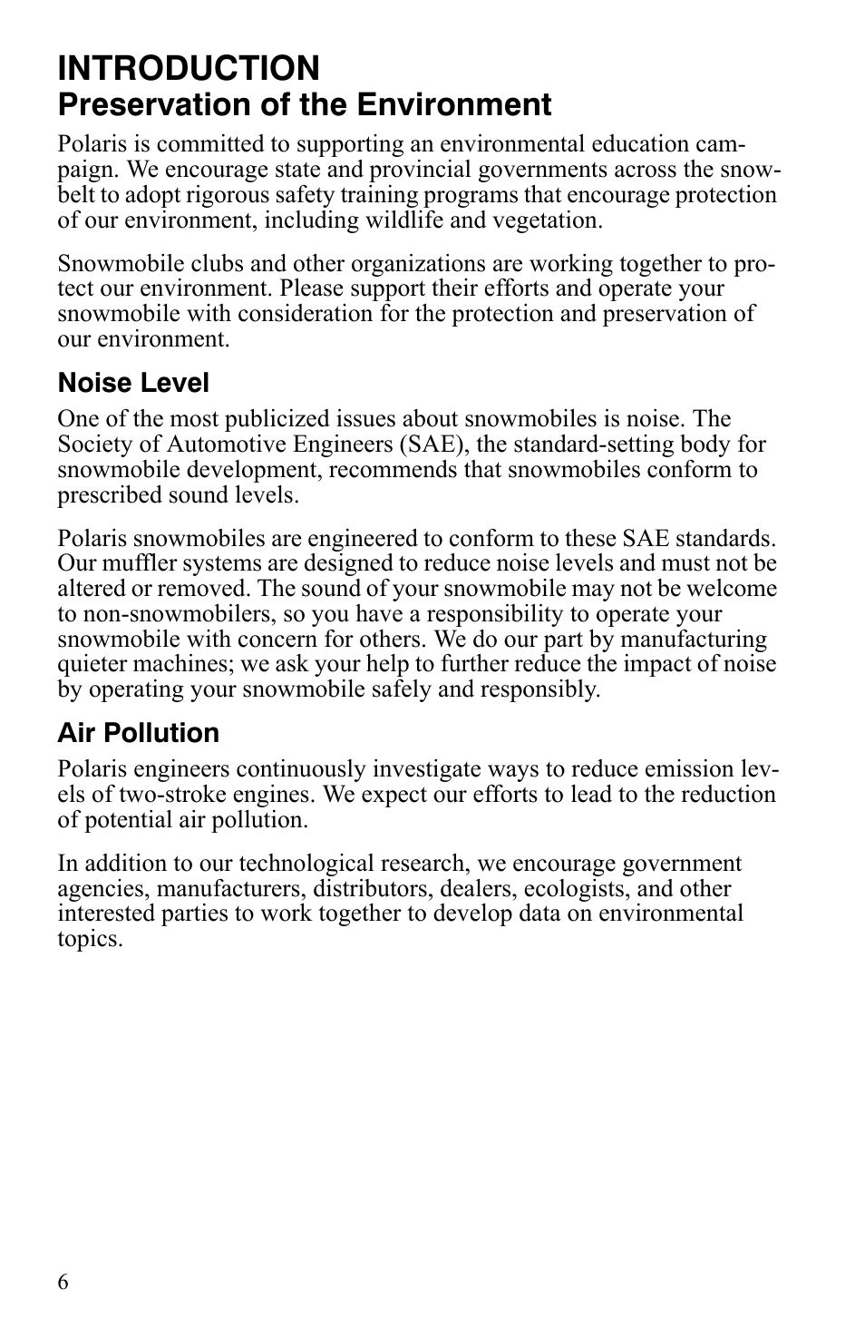 Introduction, Preservation of the environment | Polaris Trail RMK User Manual | Page 9 / 134