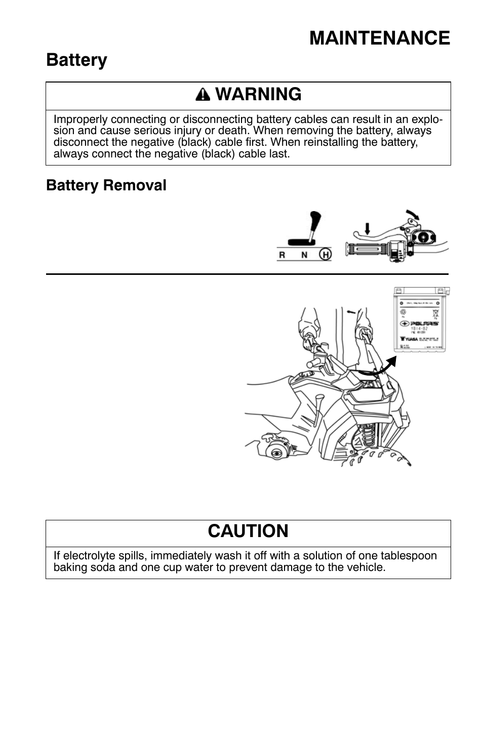 Maintenance, Battery, Warning | Caution | Polaris Sportsman 9921335 User Manual | Page 103 / 133